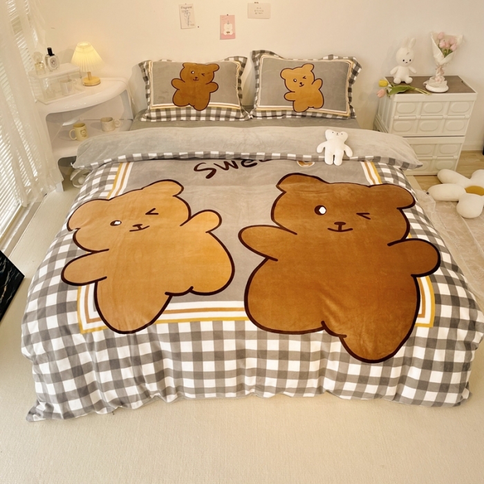 91家纺网 家纺一手货源 找家纺 慕尚 2022新款北欧牛奶绒大版四件套实拍图暖光 好朋友