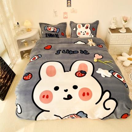 91家纺网 家纺一手货源 找家纺 慕尚 2022新款北欧牛奶绒大版四件套实拍图暖光 奶糖兔