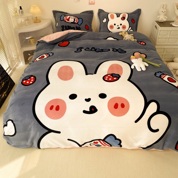 91家纺网 家纺一手货源 找家纺 慕尚 2022新款北欧牛奶绒大版四件套实拍图暖光 奶糖兔