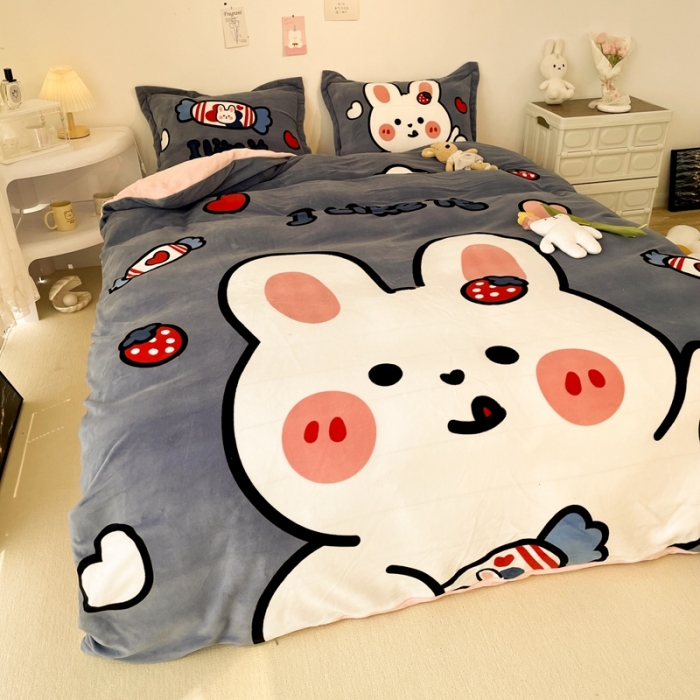 91家纺网 家纺一手货源 找家纺 慕尚 2022新款北欧牛奶绒大版四件套实拍图暖光 奶糖兔