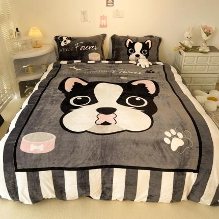 91家纺网 家纺一手货源 找家纺 慕尚 2022新款北欧牛奶绒大版四件套实拍图暖光 绅士狗