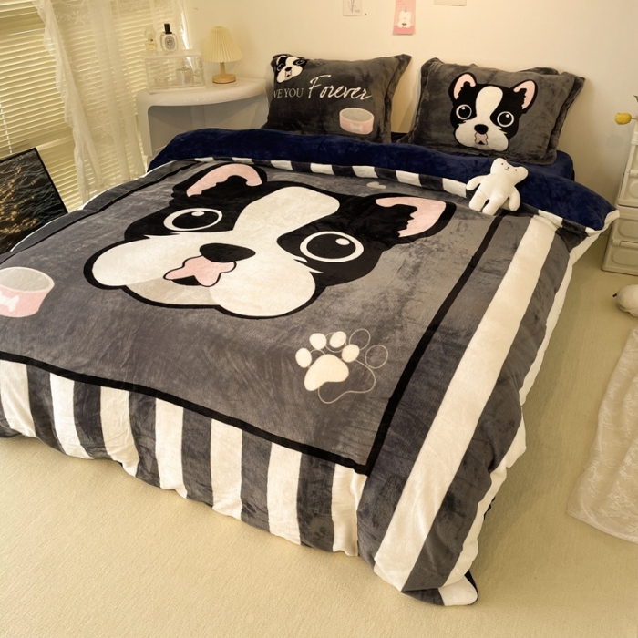 91家纺网 家纺一手货源 找家纺 慕尚 2022新款北欧牛奶绒大版四件套实拍图暖光 绅士狗