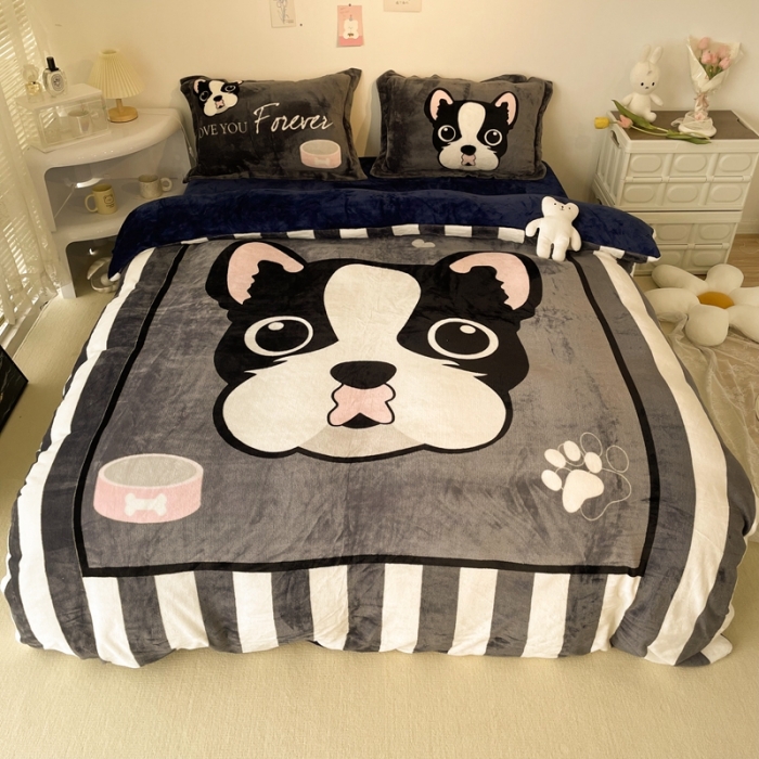 91家纺网 家纺一手货源 找家纺 慕尚 2022新款北欧牛奶绒大版四件套实拍图暖光 绅士狗