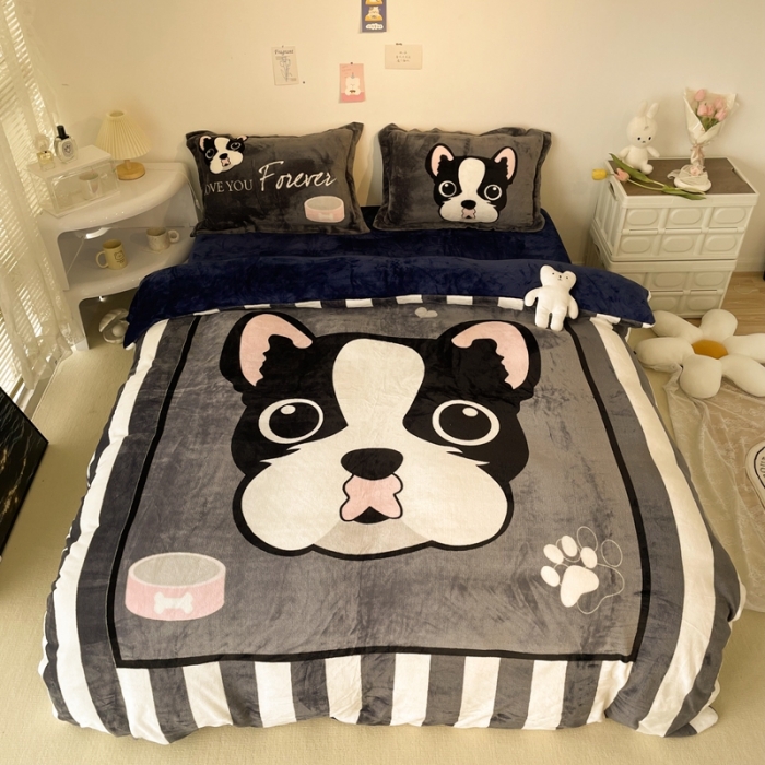 91家纺网 家纺一手货源 找家纺 慕尚 2022新款北欧牛奶绒大版四件套实拍图暖光 绅士狗