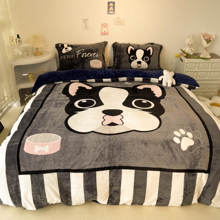 91家纺网 家纺一手货源 找家纺 慕尚 2022新款北欧牛奶绒大版四件套实拍图暖光 绅士狗