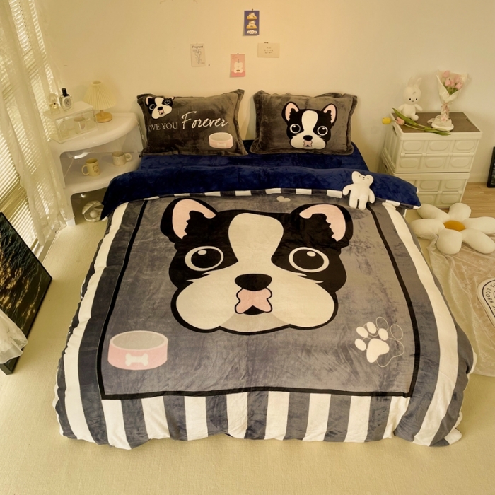 91家纺网 家纺一手货源 找家纺 慕尚 2022新款北欧牛奶绒大版四件套实拍图暖光 绅士狗