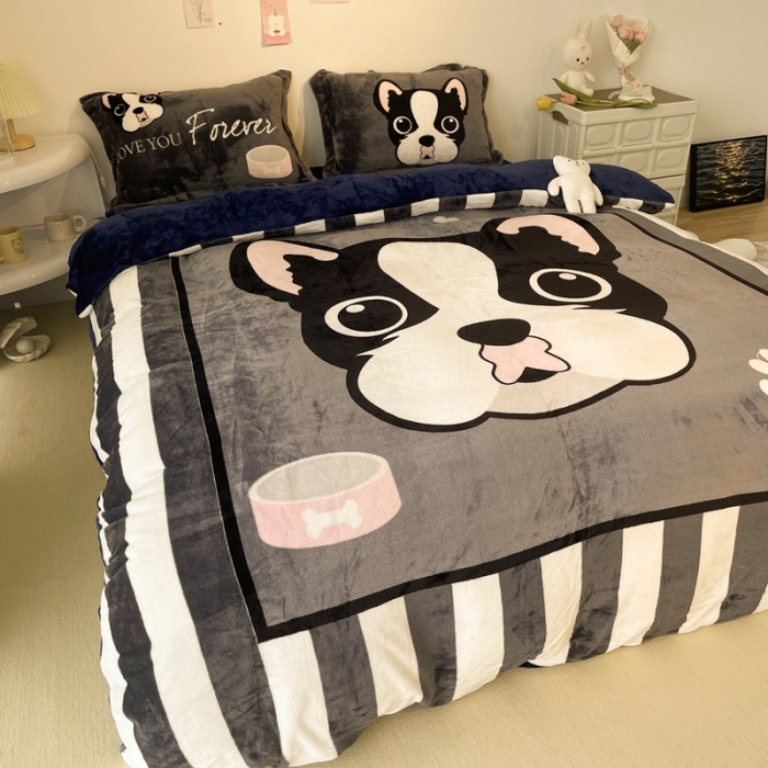 91家纺网 家纺一手货源 找家纺 慕尚 2022新款北欧牛奶绒大版四件套实拍图暖光 绅士狗