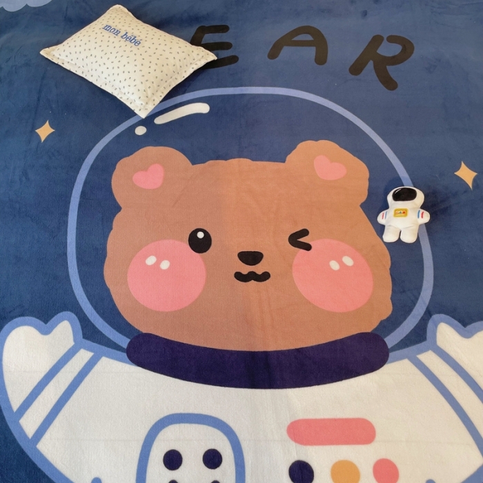 91家纺网 家纺一手货源 找家纺 慕尚 2022新款北欧牛奶绒大版四件套实拍图暖光 太空熊宝