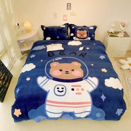 慕尚 2022新款北欧牛奶绒大版四件套实拍图暖光 太空熊宝