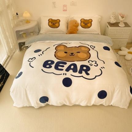 慕尚 2022新款北欧牛奶绒大版四件套实拍图暖光 洋气熊