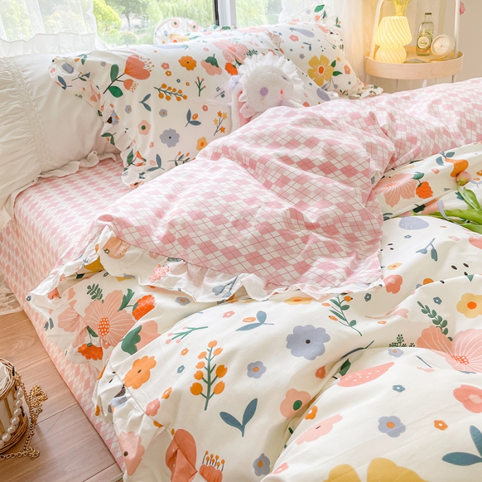 91家纺网 家纺一手货源 找家纺 （总）琪格格 2022新款花边款纯棉荷叶边四件套