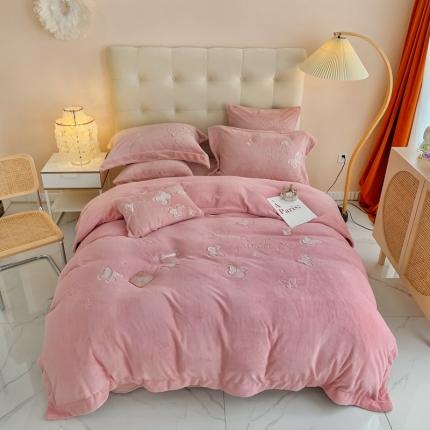 （总）星尚 2021新款A类进口牛奶绒加厚水晶绒绣花四件套