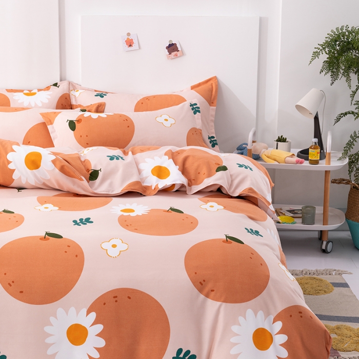 91家纺网 家纺一手货源 找家纺 佑佳家纺 2024新款磨毛印花植物羊绒单被套 爱媛甜橙-奶油桔