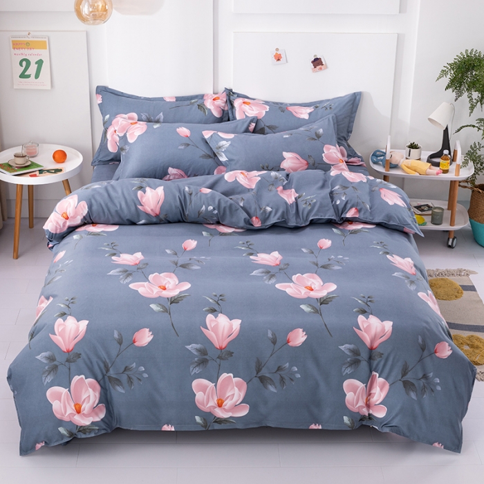 91家纺网 家纺一手货源 找家纺 佑佳家纺 2024新款磨毛印花植物羊绒单被套 花满枝-时尚蓝