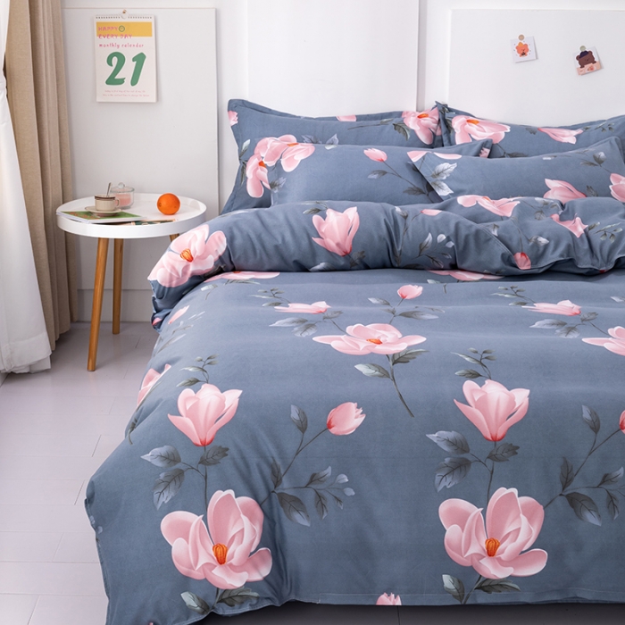 91家纺网 家纺一手货源 找家纺 佑佳家纺 2024新款磨毛印花植物羊绒单被套 花满枝-时尚蓝