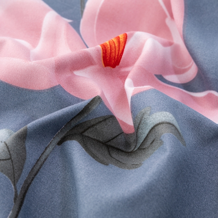 91家纺网 家纺一手货源 找家纺 佑佳家纺 2024新款磨毛印花植物羊绒单被套 花满枝-时尚蓝