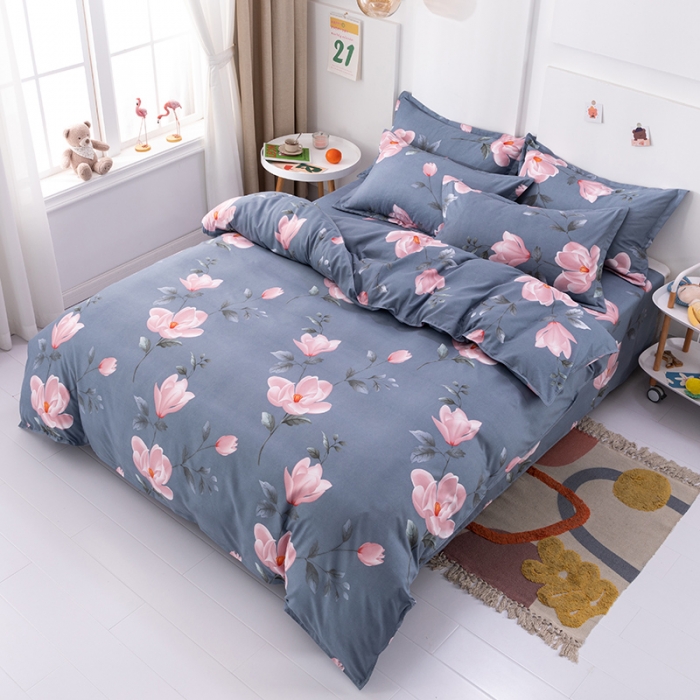 91家纺网 家纺一手货源 找家纺 佑佳家纺 2024新款磨毛印花植物羊绒单被套 花满枝-时尚蓝