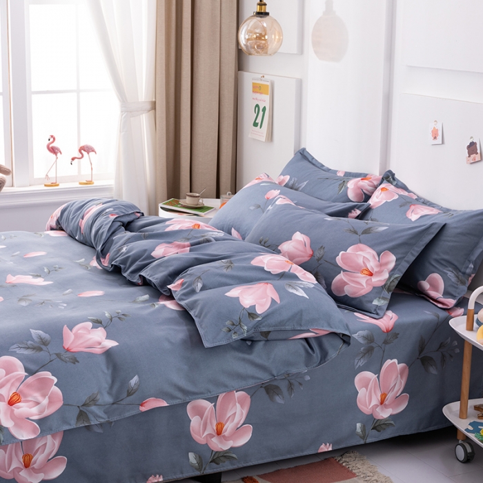 91家纺网 家纺一手货源 找家纺 佑佳家纺 2024新款磨毛印花植物羊绒单被套 花满枝-时尚蓝