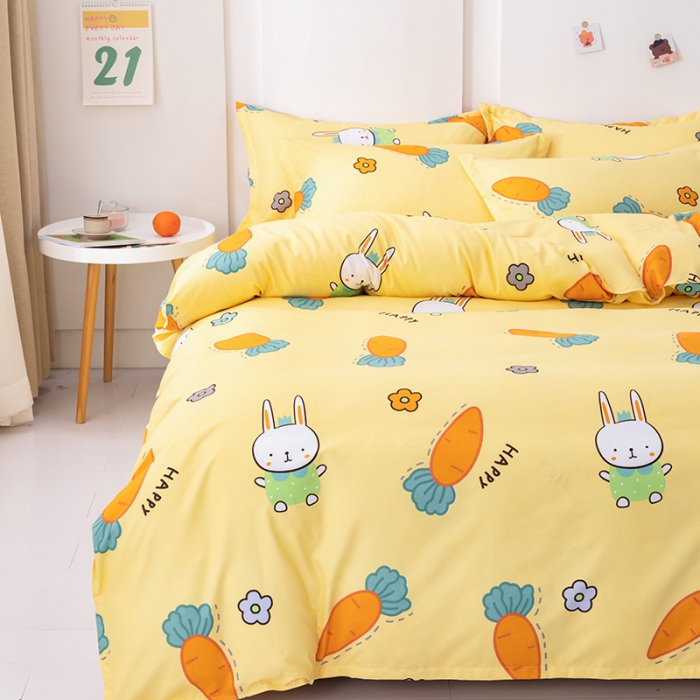 91家纺网 家纺一手货源 找家纺 佑佳家纺 2024新款磨毛印花植物羊绒单被套 萝卜兔-暖黄