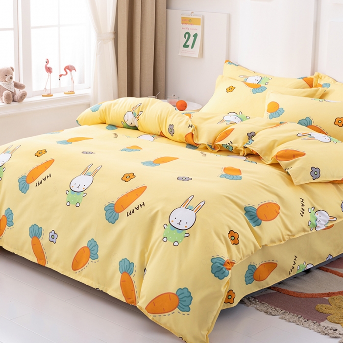 91家纺网 家纺一手货源 找家纺 佑佳家纺 2024新款磨毛印花植物羊绒单被套 萝卜兔-暖黄