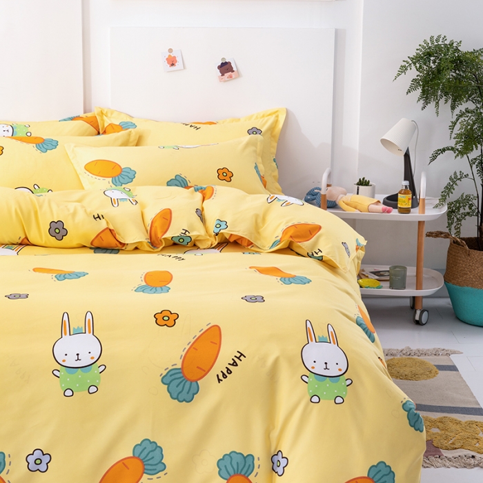 91家纺网 家纺一手货源 找家纺 佑佳家纺 2024新款磨毛印花植物羊绒单被套 萝卜兔-暖黄