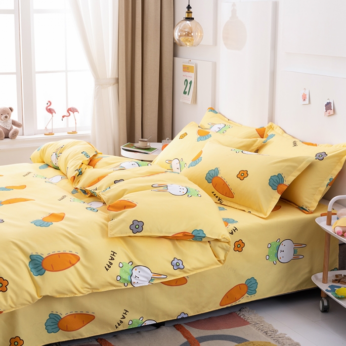 91家纺网 家纺一手货源 找家纺 佑佳家纺 2024新款磨毛印花植物羊绒单被套 萝卜兔-暖黄