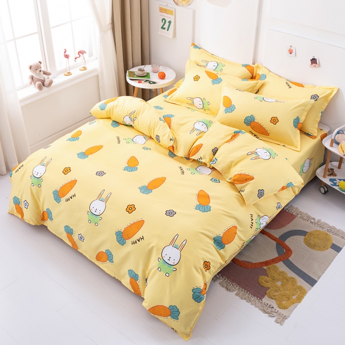 91家纺网 家纺一手货源 找家纺 佑佳家纺 2024新款磨毛印花植物羊绒单被套 萝卜兔-暖黄