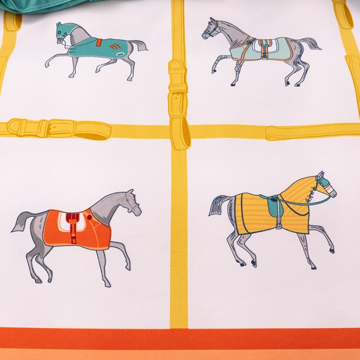 91家纺网 家纺一手货源 找家纺 佑佳家纺 2024新款磨毛印花植物羊绒单被套 奢华爱马仕-浅黄桔