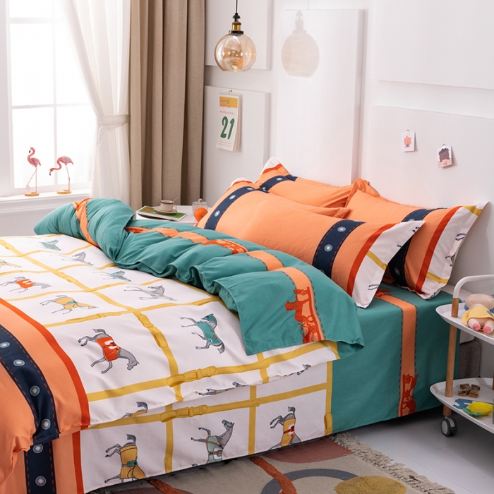 91家纺网 家纺一手货源 找家纺 佑佳家纺 2024新款磨毛印花植物羊绒单被套 奢华爱马仕-浅黄桔