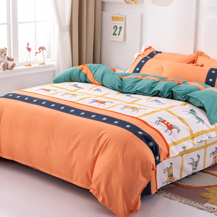 91家纺网 家纺一手货源 找家纺 佑佳家纺 2024新款磨毛印花植物羊绒单被套 奢华爱马仕-浅黄桔