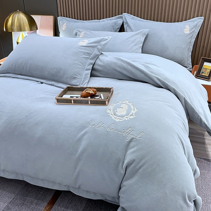 91家纺网 家纺一手货源 找家纺 榻尚家居 2021新款柔暖绒四件套茱莉系列 茱莉灰