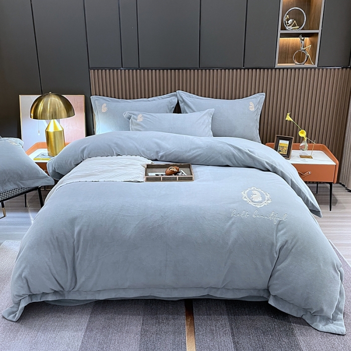 91家纺网 家纺一手货源 找家纺 榻尚家居 2021新款柔暖绒四件套茱莉系列 茱莉灰