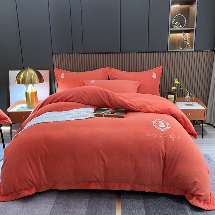 91家纺网 家纺一手货源 找家纺 榻尚家居 2021新款柔暖绒四件套茱莉系列 茱莉桔