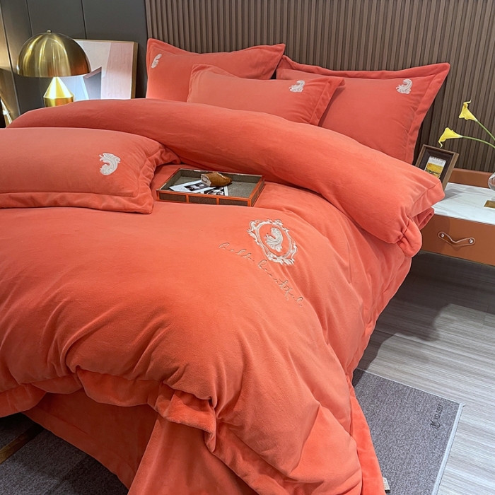 91家纺网 家纺一手货源 找家纺 榻尚家居 2021新款柔暖绒四件套茱莉系列 茱莉桔