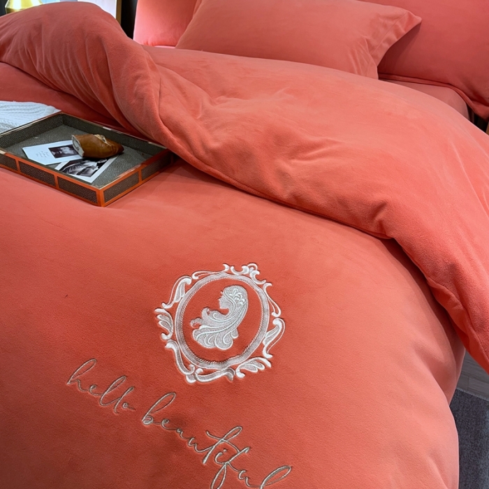 91家纺网 家纺一手货源 找家纺 榻尚家居 2021新款柔暖绒四件套茱莉系列 茱莉桔