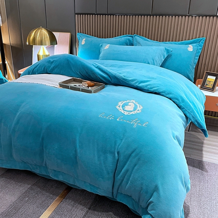 91家纺网 家纺一手货源 找家纺 榻尚家居 2021新款柔暖绒四件套茱莉系列 茱莉蓝