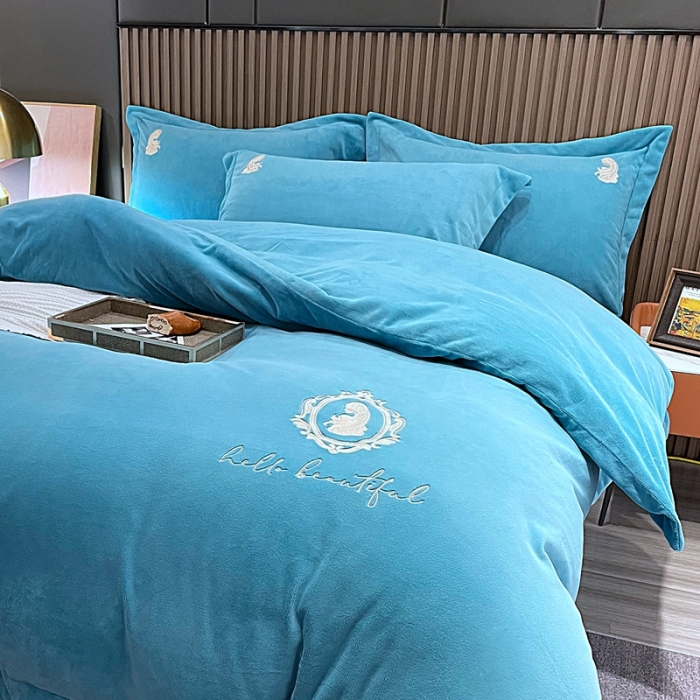 91家纺网 家纺一手货源 找家纺 榻尚家居 2021新款柔暖绒四件套茱莉系列 茱莉蓝