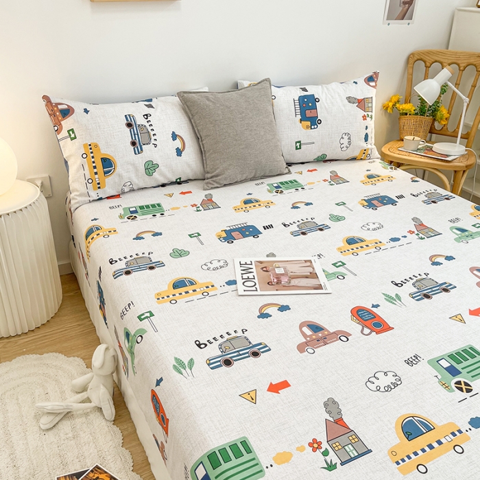 91家纺网 家纺一手货源 找家纺 简宜家居 2021新款全棉A版床笠 嘟嘟小车