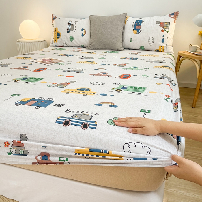 91家纺网 家纺一手货源 找家纺 简宜家居 2021新款全棉A版床笠 嘟嘟小车