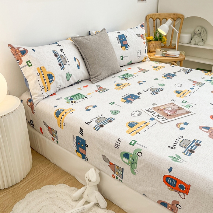 91家纺网 家纺一手货源 找家纺 简宜家居 2021新款全棉A版床笠 嘟嘟小车