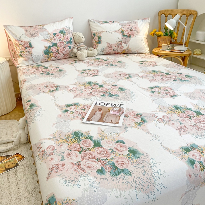 91家纺网 家纺一手货源 找家纺 简宜家居 2021新款全棉A版床笠 浪漫花舞