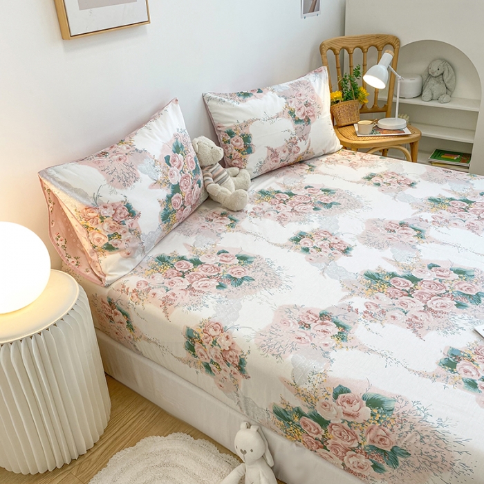 91家纺网 家纺一手货源 找家纺 简宜家居 2021新款全棉A版床笠 浪漫花舞