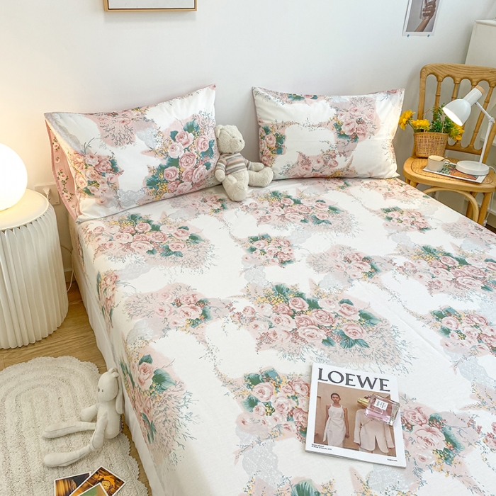 91家纺网 家纺一手货源 找家纺 简宜家居 2021新款全棉A版床笠 浪漫花舞