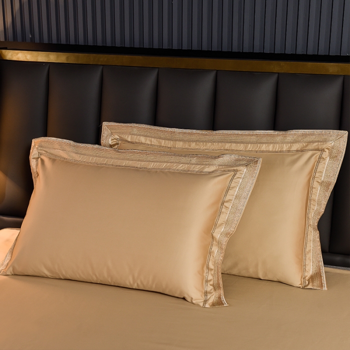 91家纺网 家纺一手货源 找家纺 2024新款高支高密轻奢风长绒棉刺绣绣花四件套千寻系列 香槟金