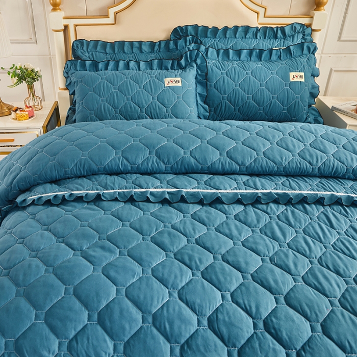 91家纺网 家纺一手货源 找家纺 艾裙海 2025新款床裙款全夹棉四件套 宝蓝