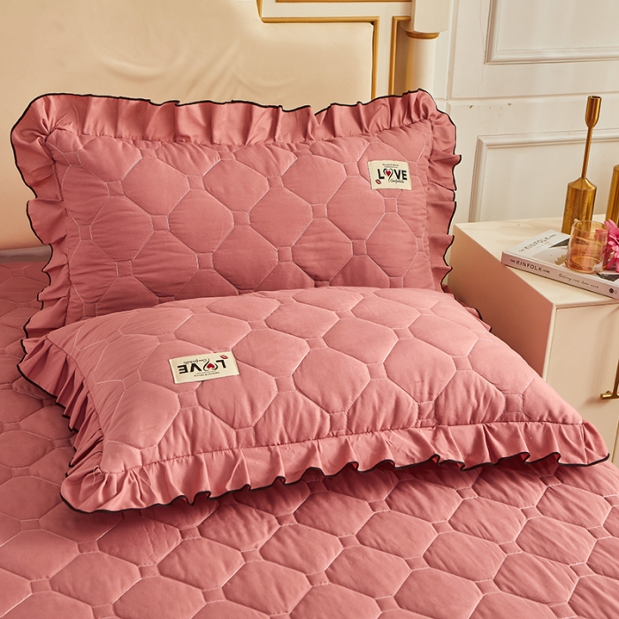 91家纺网 家纺一手货源 找家纺 艾裙海 2025新款床裙款全夹棉四件套 豆沙红