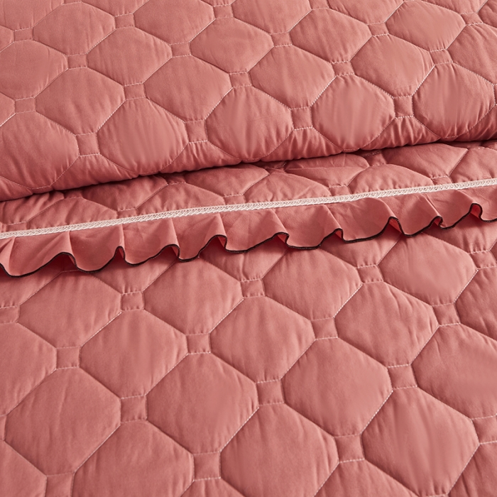 91家纺网 家纺一手货源 找家纺 艾裙海 2025新款床裙款全夹棉四件套 豆沙红