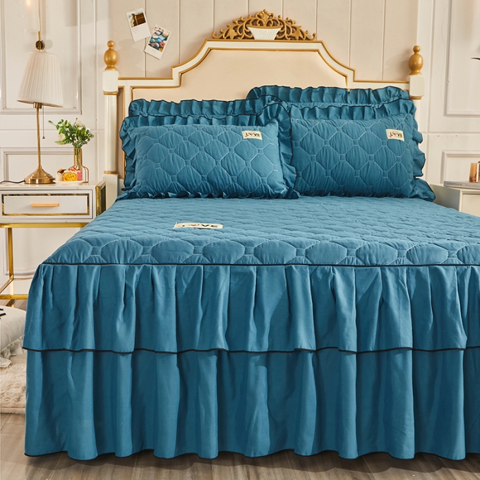 91家纺网 家纺一手货源 找家纺 艾裙海 2025新款纯色磨毛夹棉单床裙 宝蓝