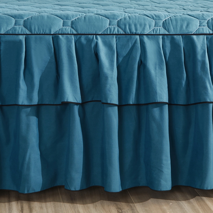 91家纺网 家纺一手货源 找家纺 艾裙海 2025新款纯色磨毛夹棉单床裙 宝蓝