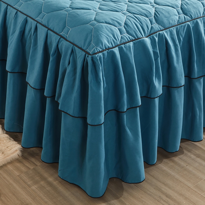 91家纺网 家纺一手货源 找家纺 艾裙海 2025新款纯色磨毛夹棉单床裙 宝蓝